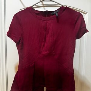 BCBGMaxAzria Red Peplum Blouse Short Sleeve Mandarin Collar